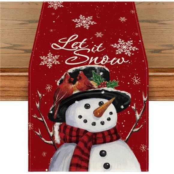 Mode Red Snowman Let It Snow Winter Table Runner, Seasonal Christmas - Picture 1 of 7